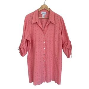 Susan Graver Style Coral Button Up Collared Tunic - 1X